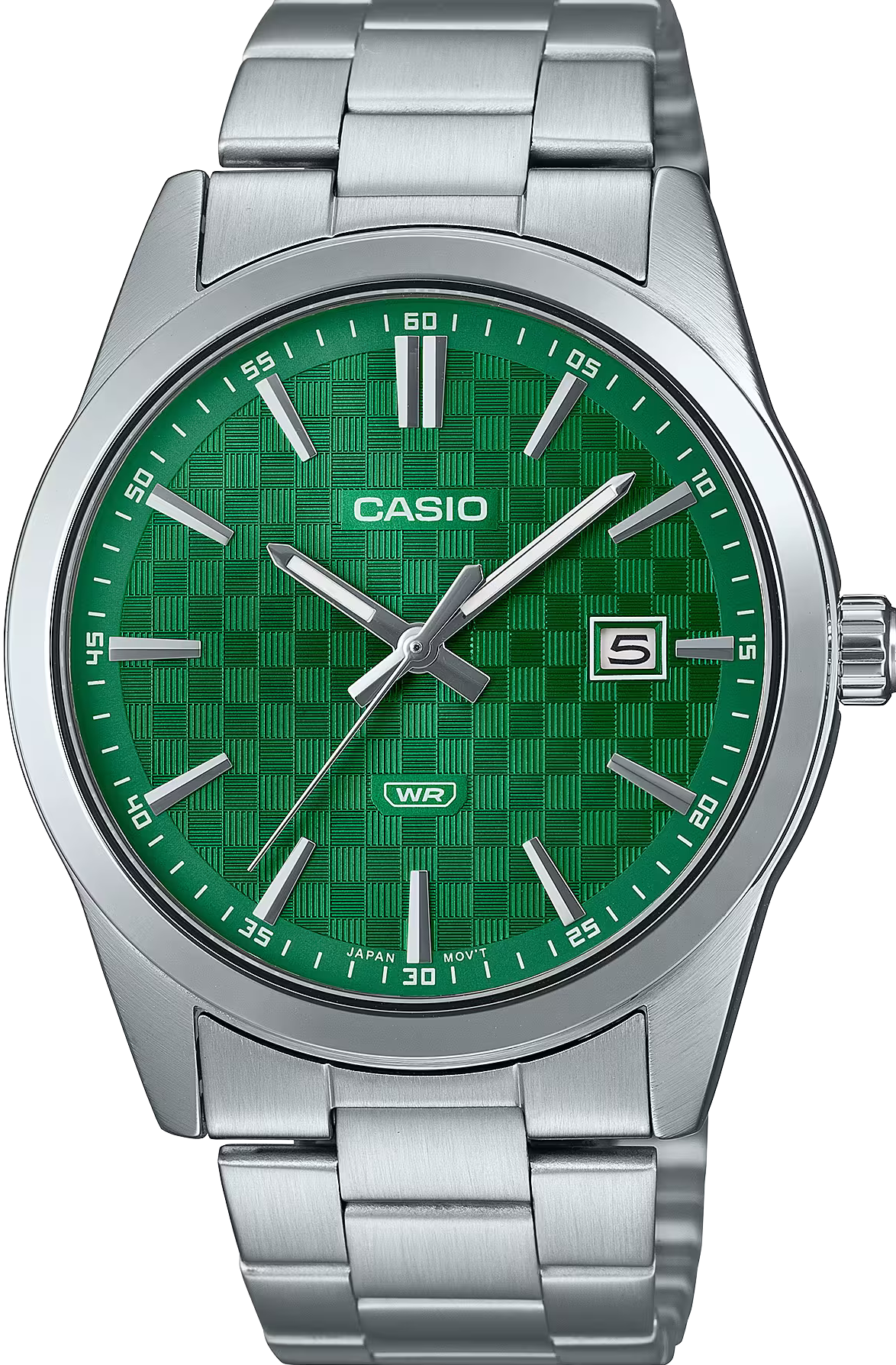 萬年鐘錶 - CASIO 卡西歐  綠色錶盤經典款指針不鏽鋼 男錶 MTP-VD03D-3A1 錶徑41MM