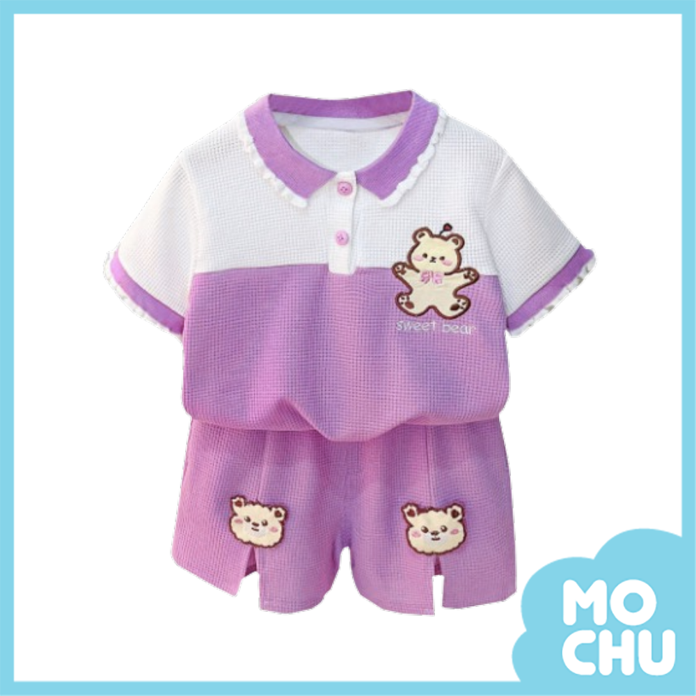 小熊花邊短袖套裝(三色)