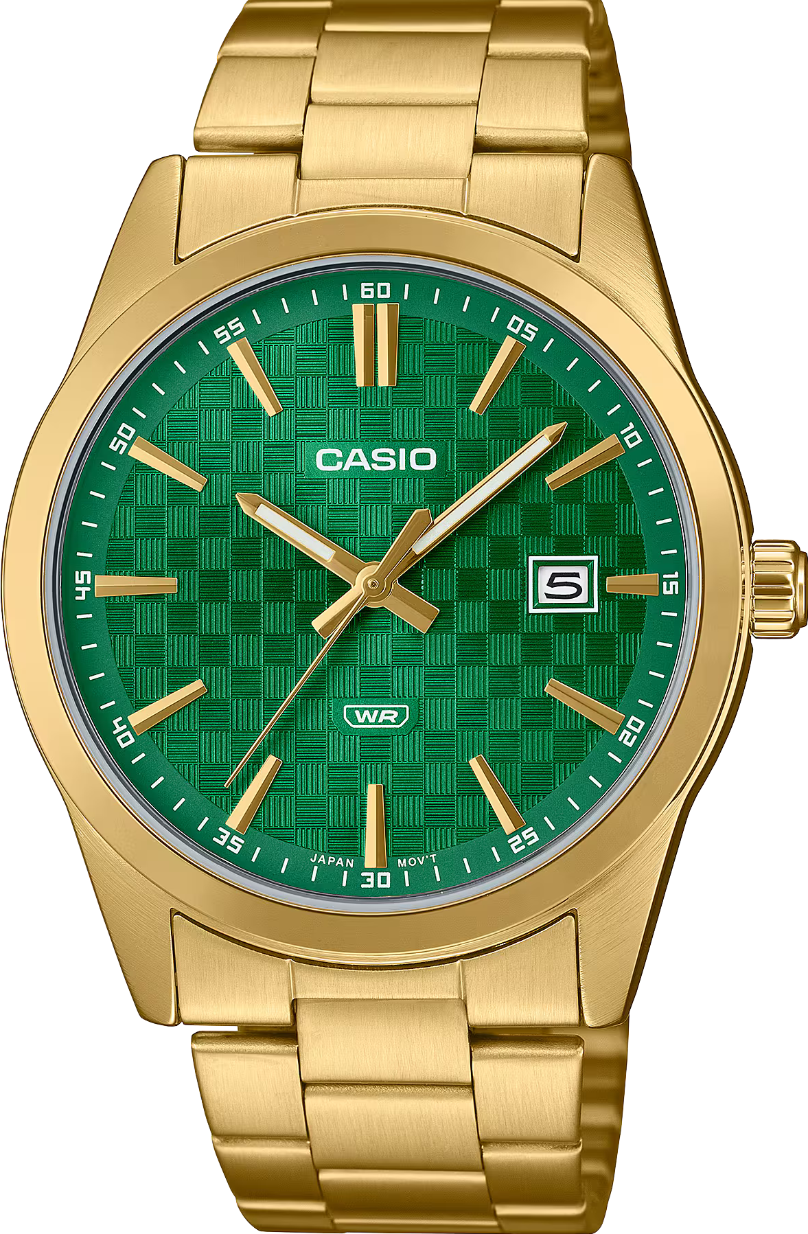 萬年鐘錶 - CASIO 卡西歐  全金款綠色錶盤經典款指針不鏽鋼 男錶 MTP-VD03G-3A 錶徑41MM