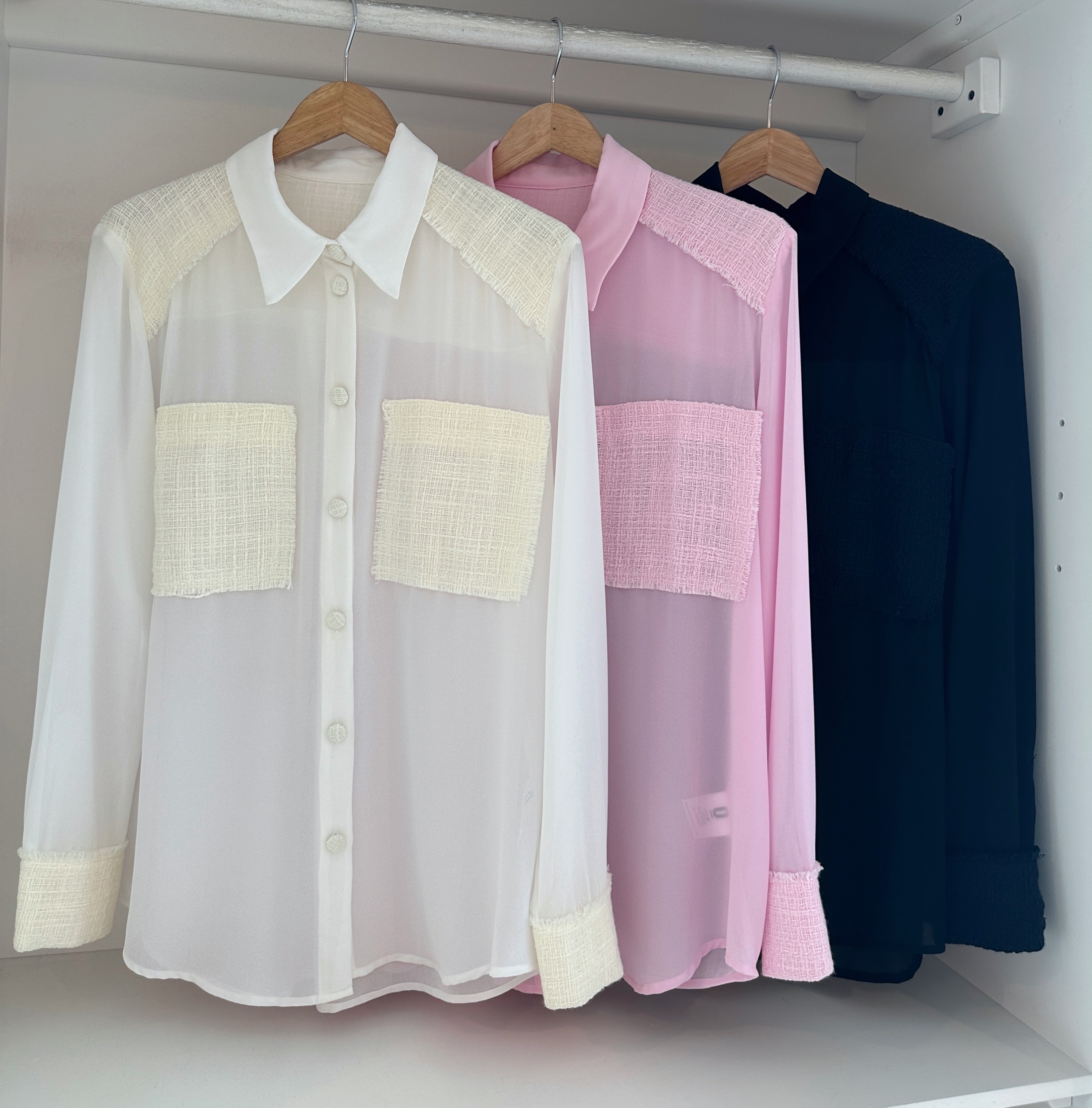 TWEED DETAILED CHIFFON SHIRT