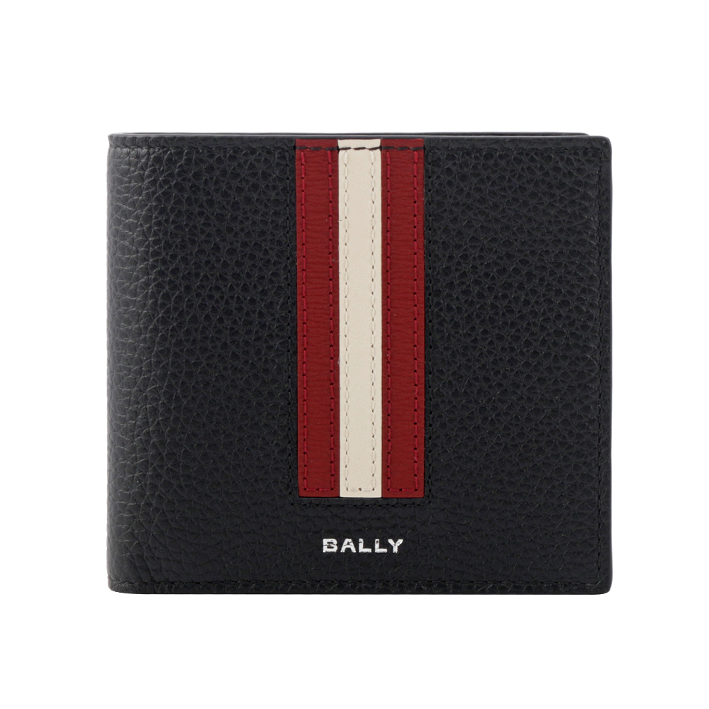 【BALLY】Ribbon 紅白條紋牛皮對開8卡短夾