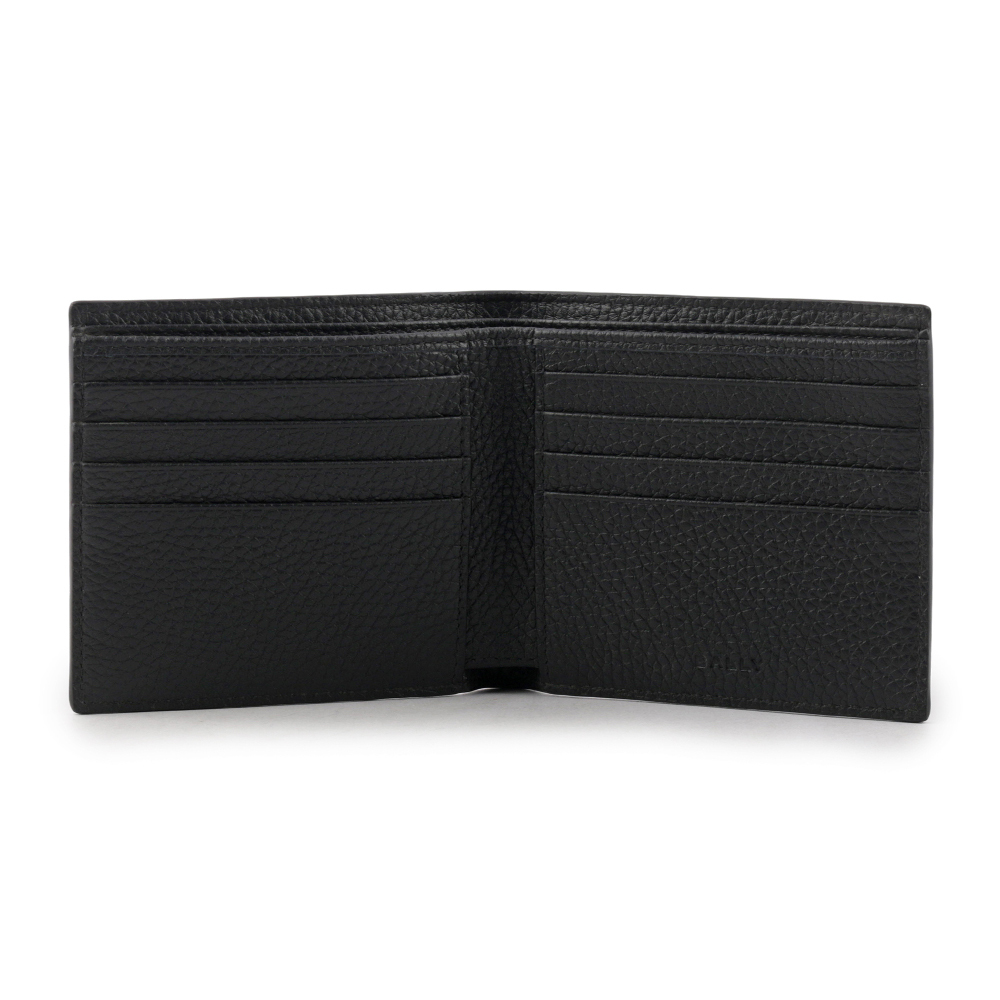 【BALLY】Ribbon 紅白條紋牛皮對開8卡短夾(黑色) 6306559