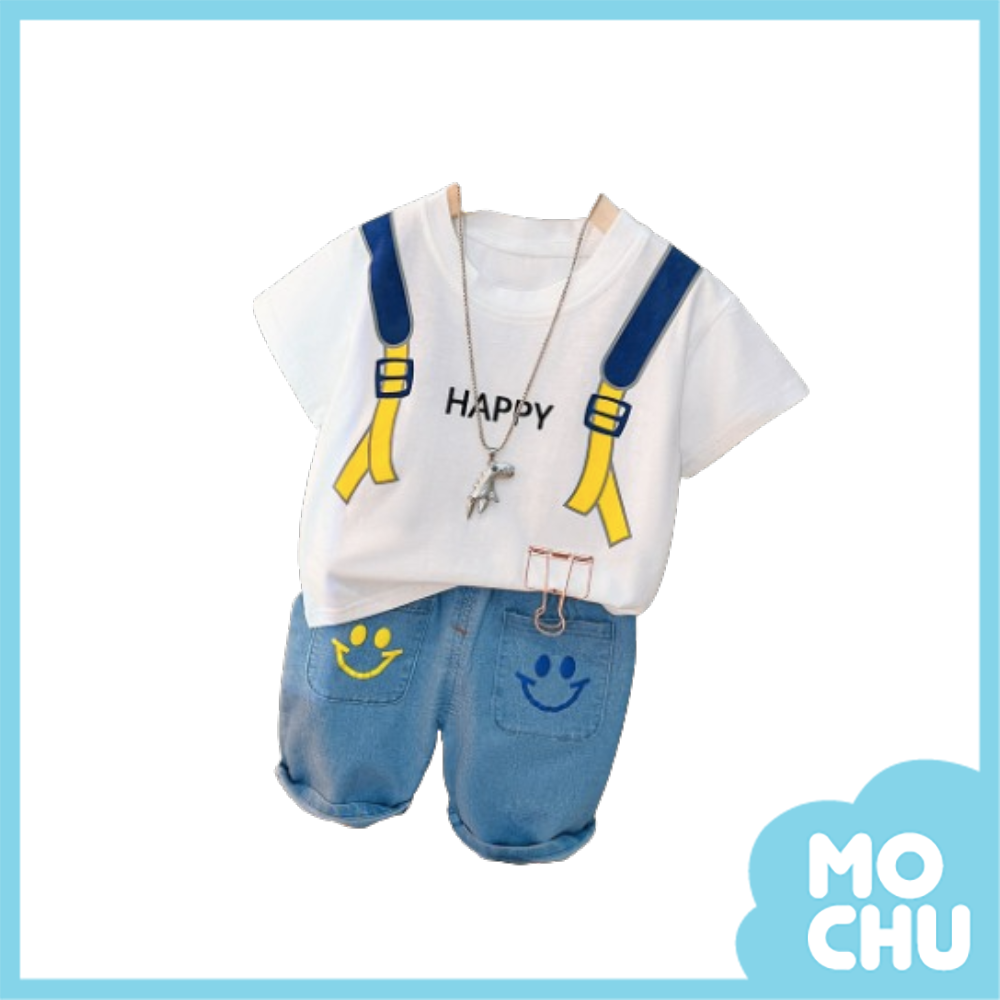 happy假背包短袖套裝(三色）