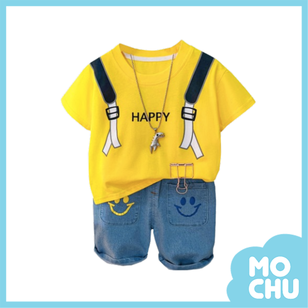 happy假背包短袖套裝(三色）