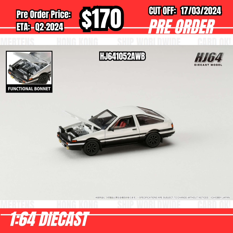 PO-$170 * Hobby Japan * 1:64  Toyota SPRINTER TRUENO GT APEX (AE86) JDM Style White HJ641052AWB [OD07/03]