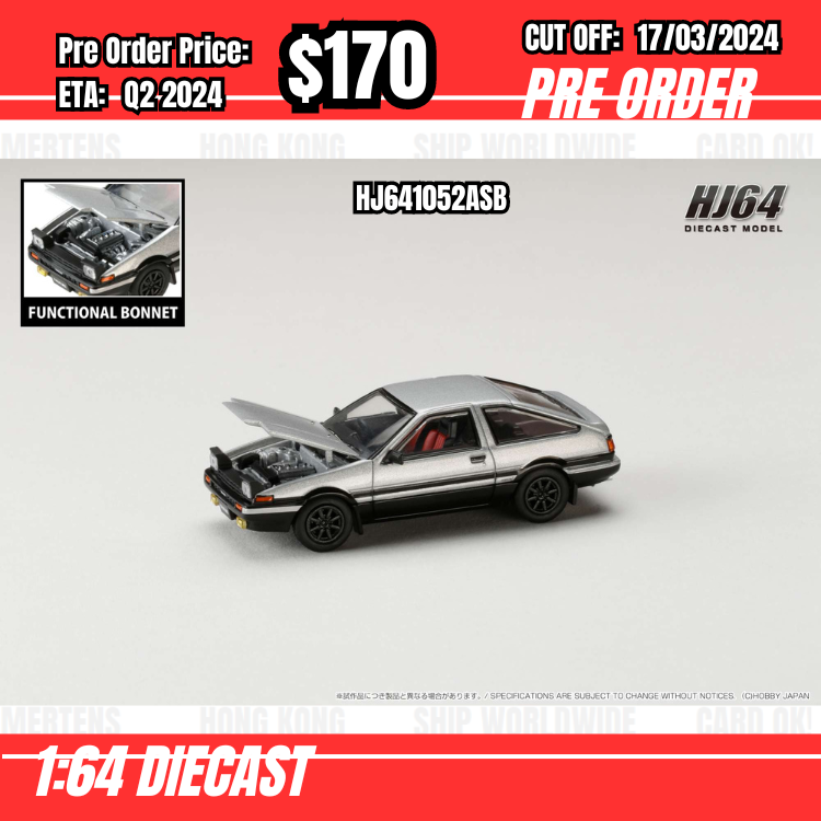 PO-$170 * Hobby Japan * 1:64 Toyota SPRINTER TRUENO GT APEX (AE86) JDM Style Silver HJ641052ASB [OD07/03]