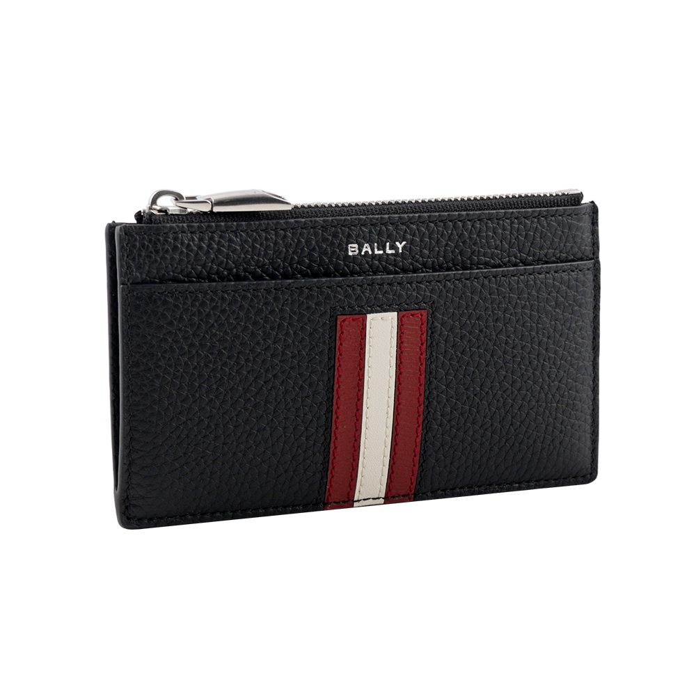 【BALLY】Ribbon 紅白條紋牛皮拉鍊卡片夾/零錢包