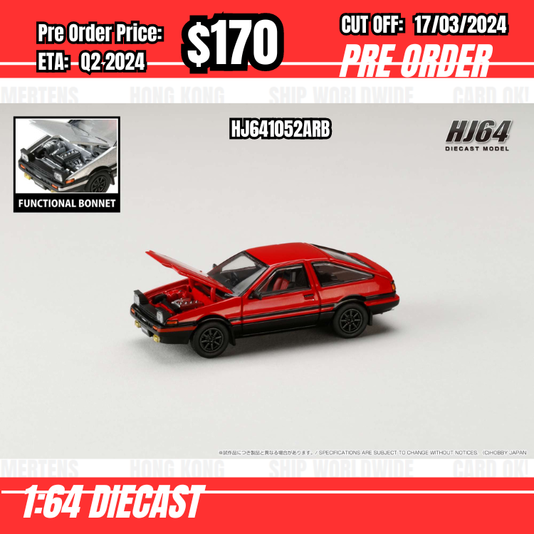 PO-$170 * Hobby Japan * 1:64 Toyota SPRINTER TRUENO GT APEX (AE86) JDM Style Red HJ641052ARB [OD07/03]