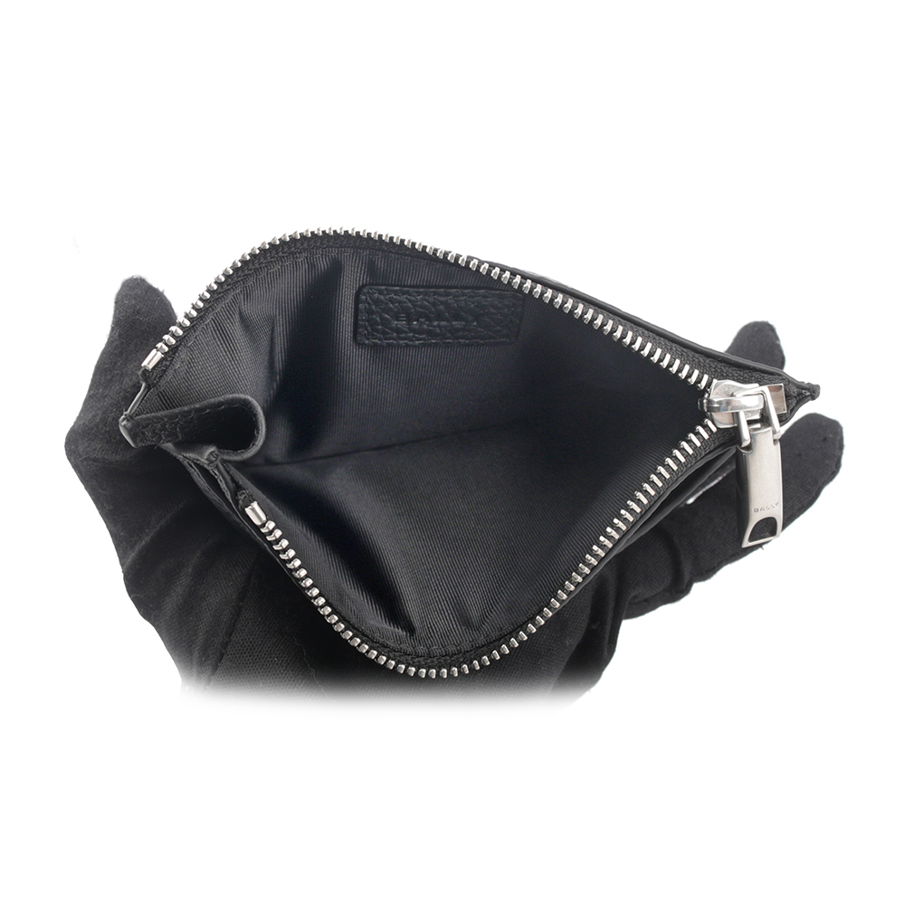 【BALLY】Ribbon 紅白條紋牛皮拉鍊卡片夾/零錢包(黑色) 6306557