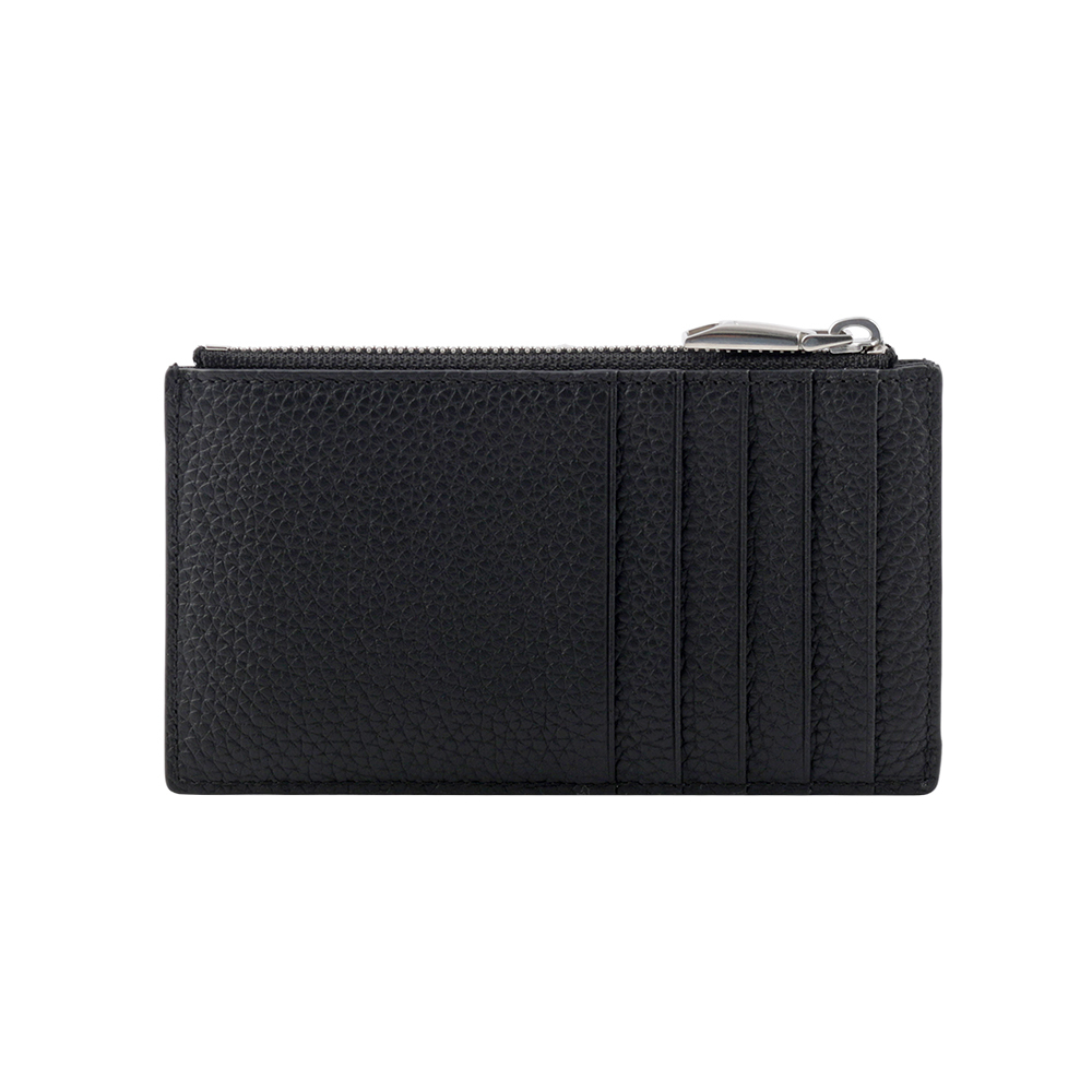 【BALLY】Ribbon 紅白條紋牛皮拉鍊卡片夾/零錢包(黑色) 6306557