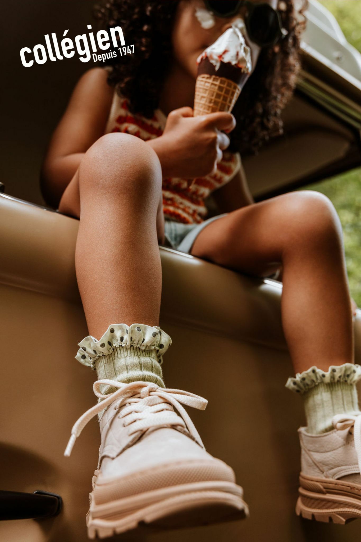 COLLÉGIEN - Emilie Polka Dots Ruffle Ankle Socks（Doux Agneaux）