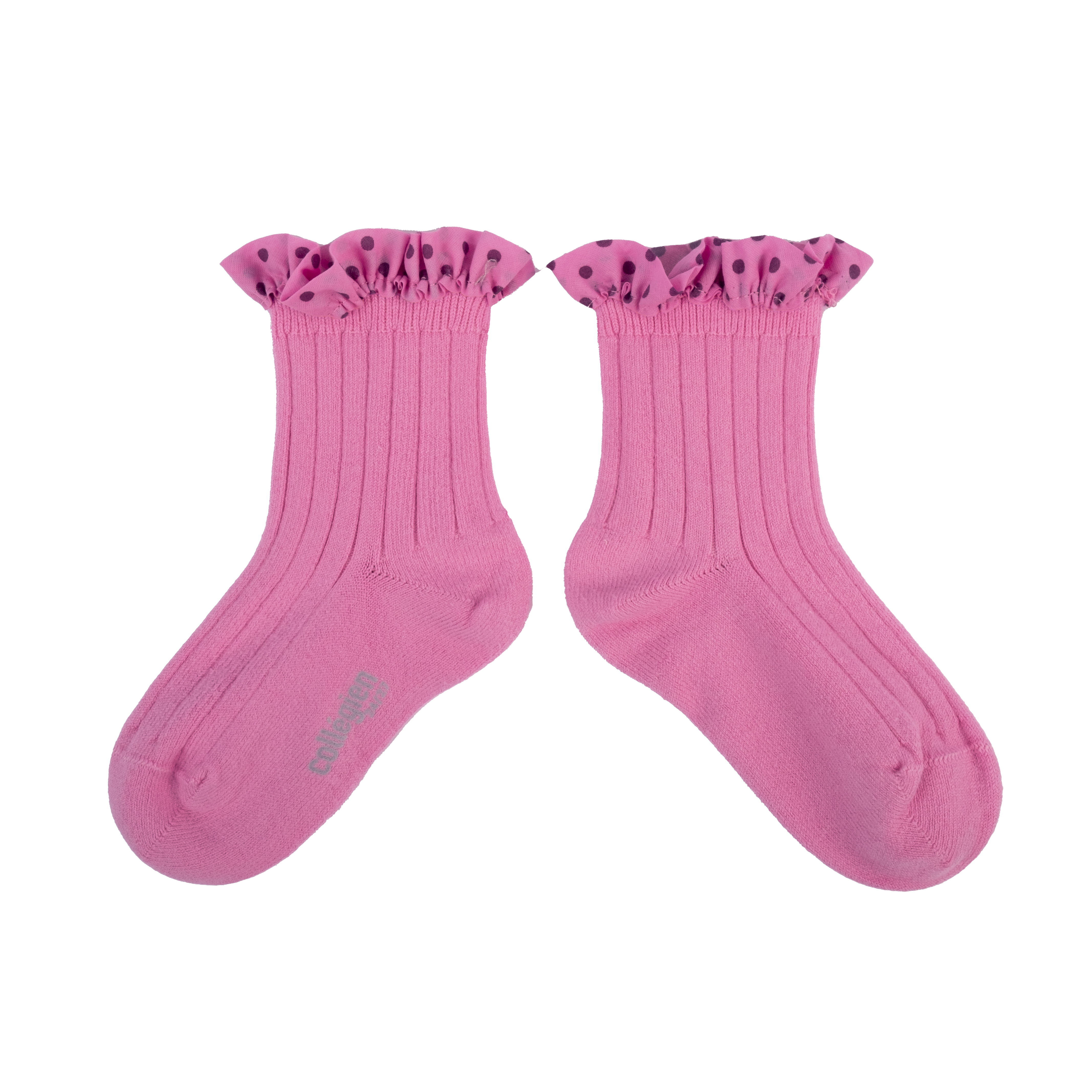 COLLÉGIEN - Emilie Polka Dots Ruffle Ankle Socks（Rose Bonbon）