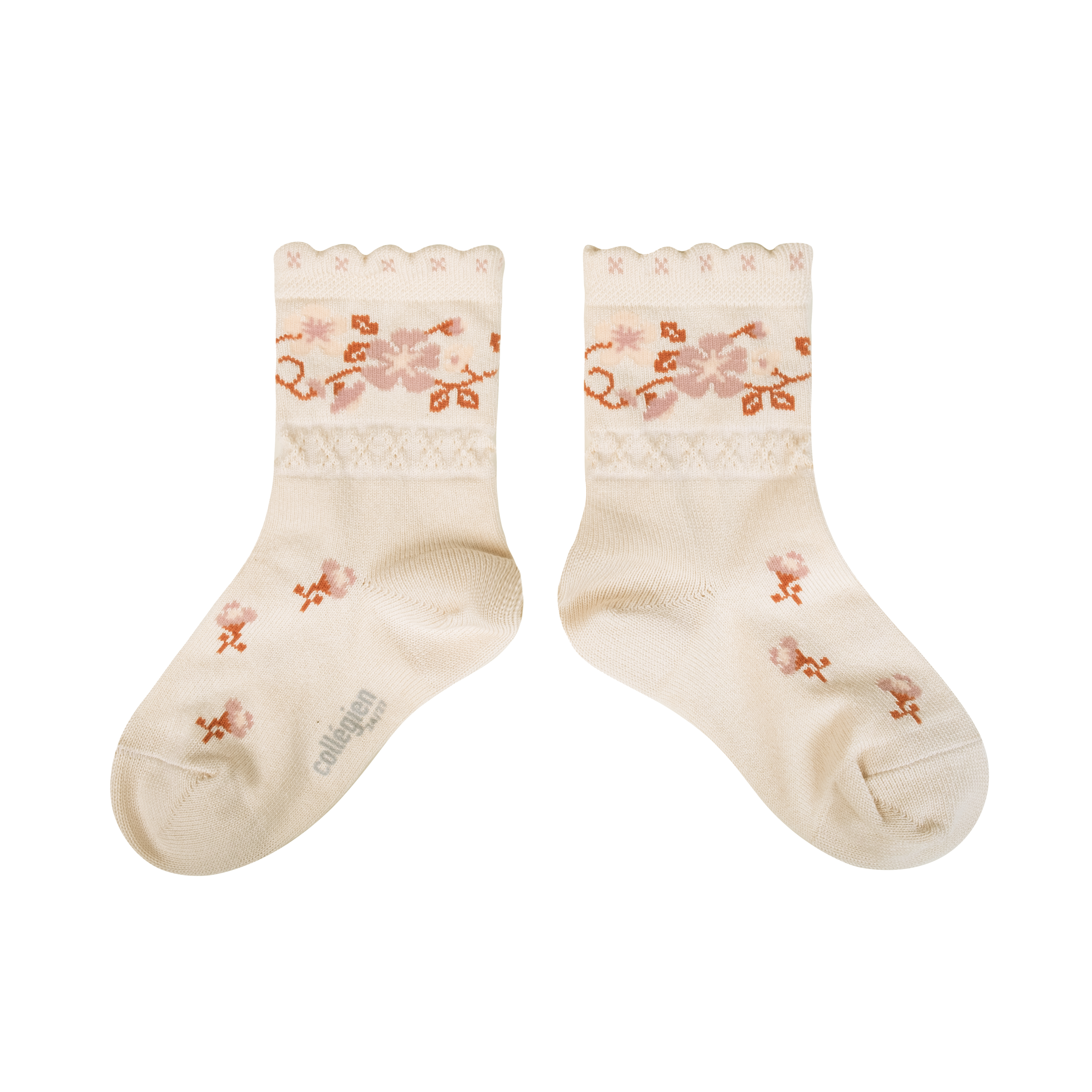 COLLÉGIEN - Camélia Jacquard Flower Ankle Socks（Doux Agneaux）