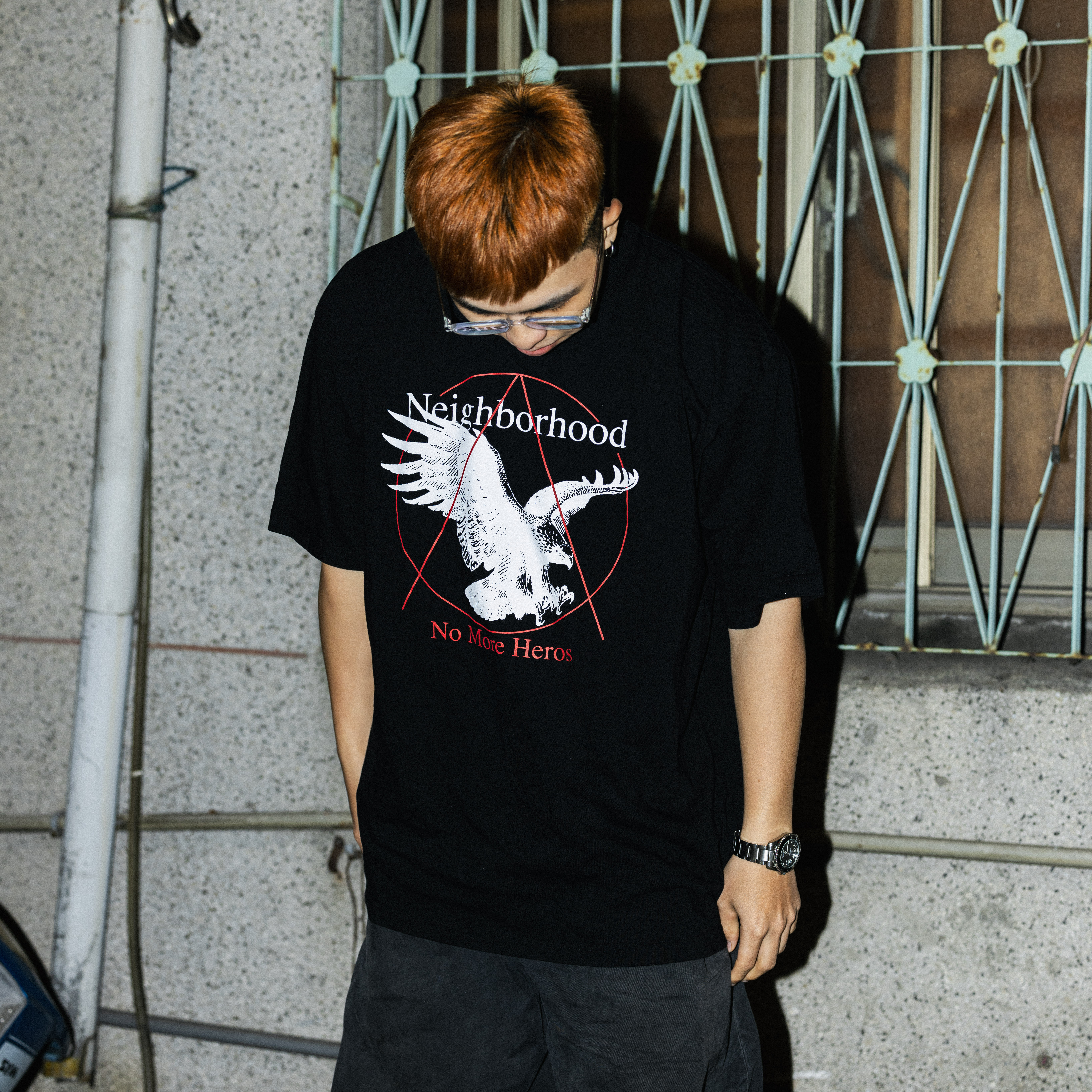 -(B3e02)-NEIGHBORHOOD NH. TEE SS-24 NBHD1994 FREEDOM CHAOS 24SS 老鷹 膠印短T 黑/白-241PCNH-ST24