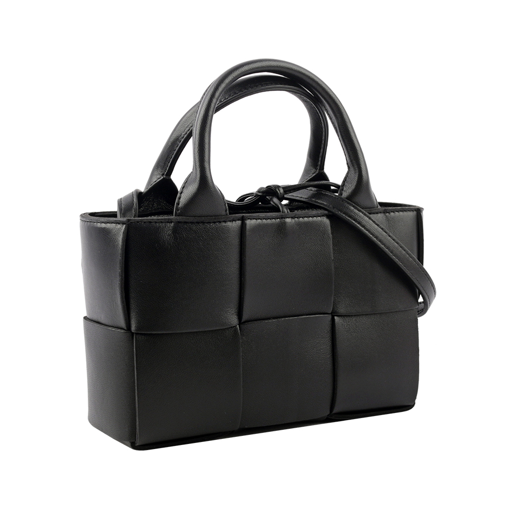 【BOTTEGA VENETA】Candy Arco 大格小羊皮編織迷你二用包(黑色) 729029 VCQC2 8425