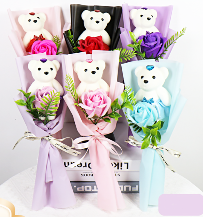 小熊花束單支香皂玫瑰花玫瑰 A2819