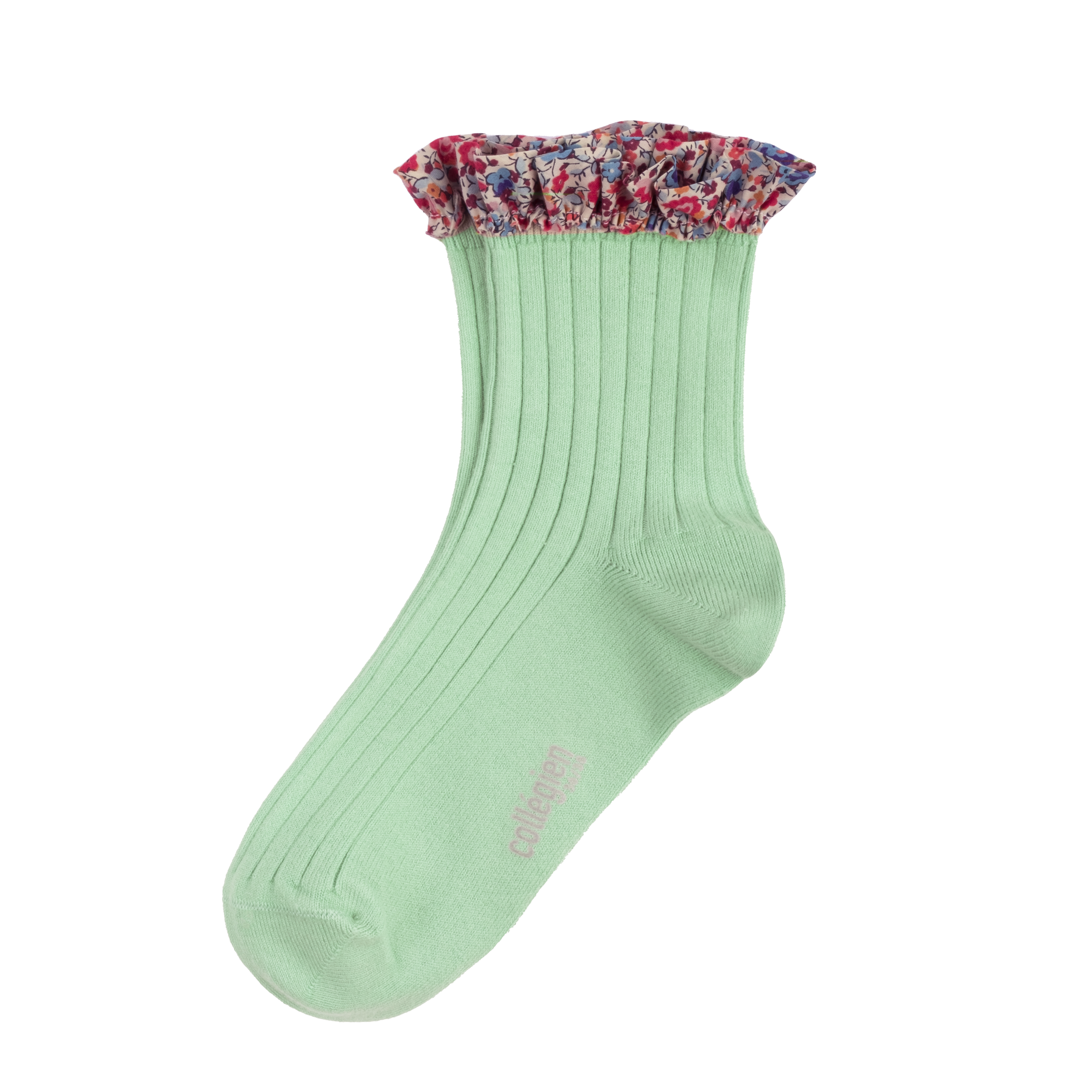 COLLÉGIEN - Charlotte Liberty Ruffle Ribbed Ankle Socks（Verveine）