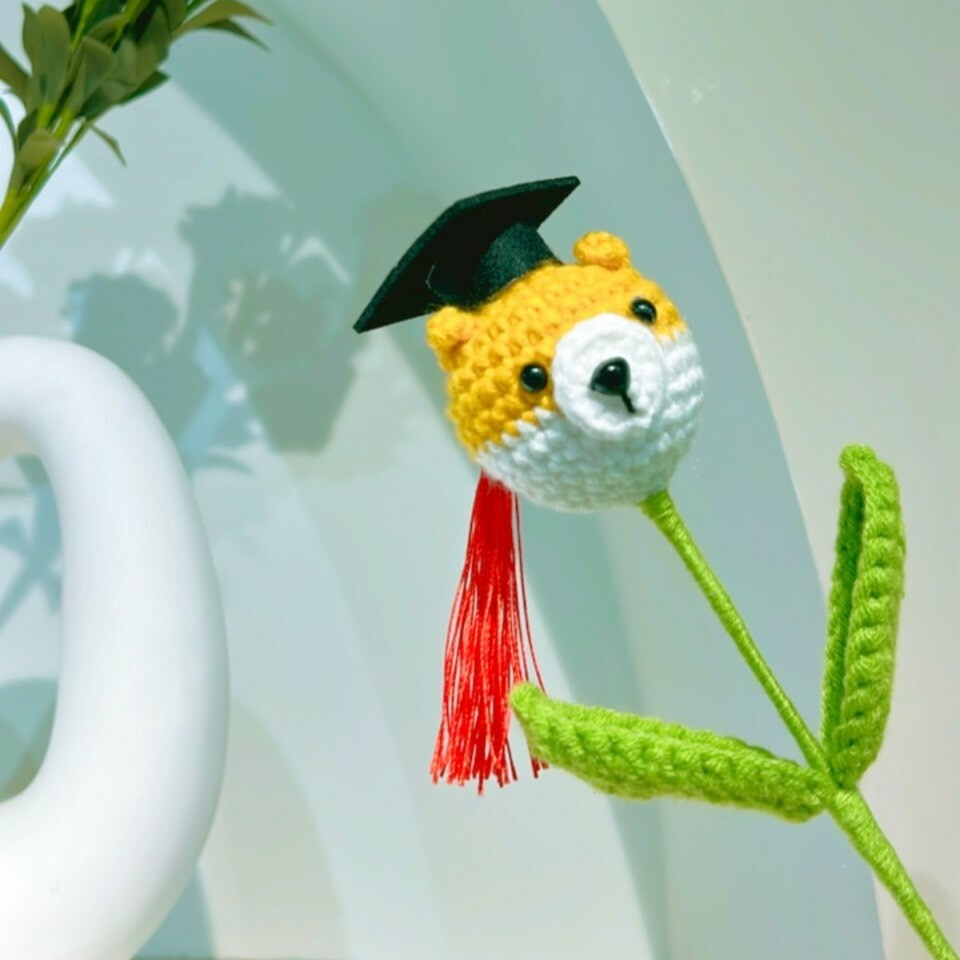 《3766》博士帽阿虎毛線編織花(單支)