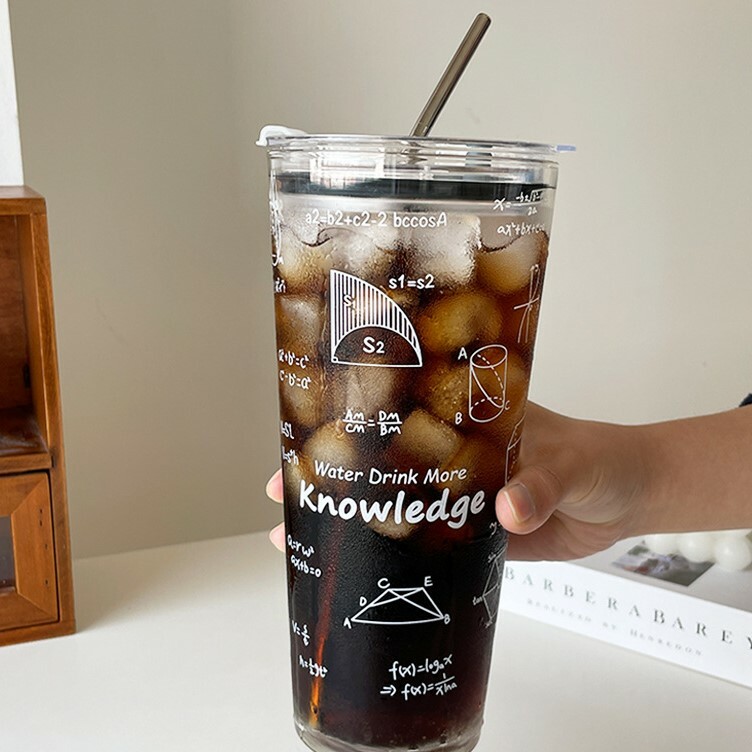 《3767》學霸造型大容量玻璃吸管杯1000ML