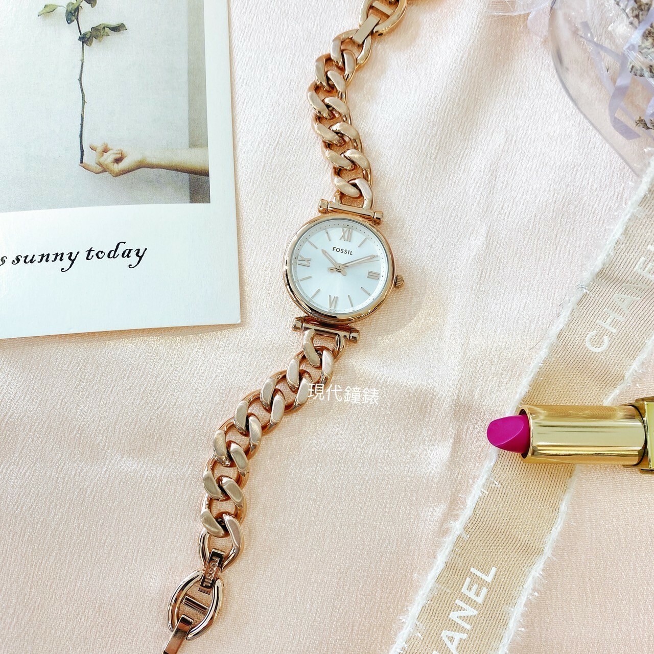 【FOSSIL】Carlie 優雅玫瑰金羅馬時刻手鍊式女錶ES5330 28mm 現代鐘錶