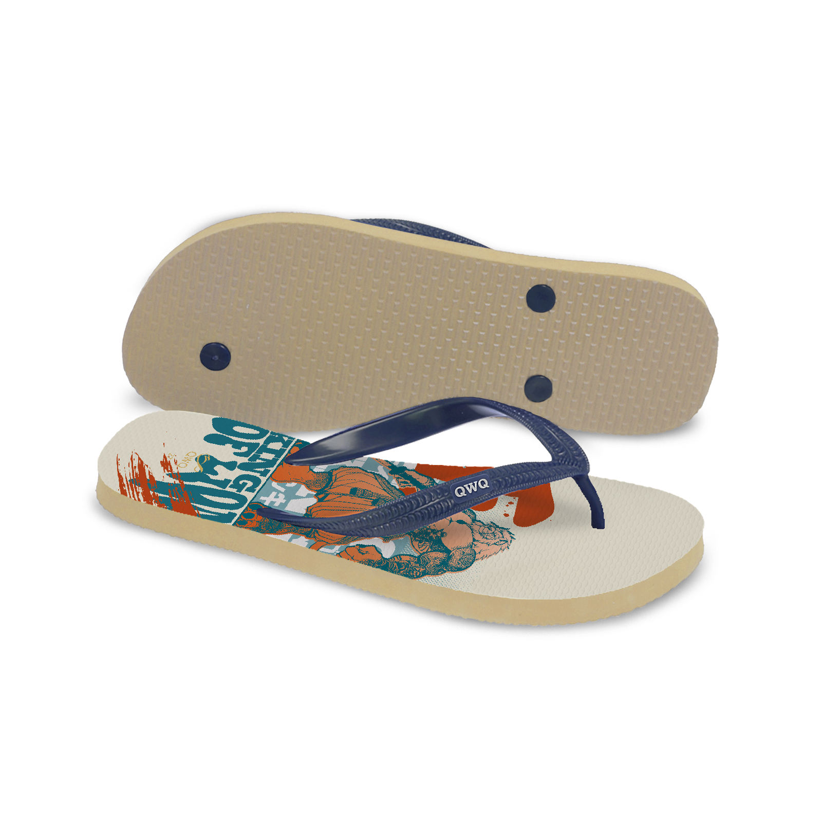 ㊕㊋大獅兇 米底藍帶 Tattoo刺青系列 插圖男款夾腳拖鞋 LE原創