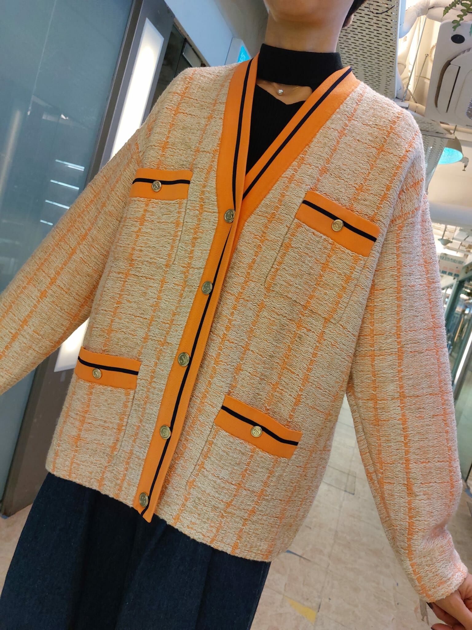 SANDRO 橙米色針織外套