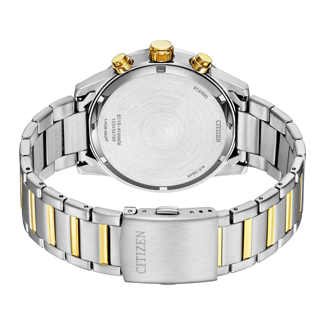 萬年鐘錶 - Citizen 星辰錶 綠色錶面金色邊框三眼計時不鏽鋼男錶 AN3689-55X 錶徑44MM