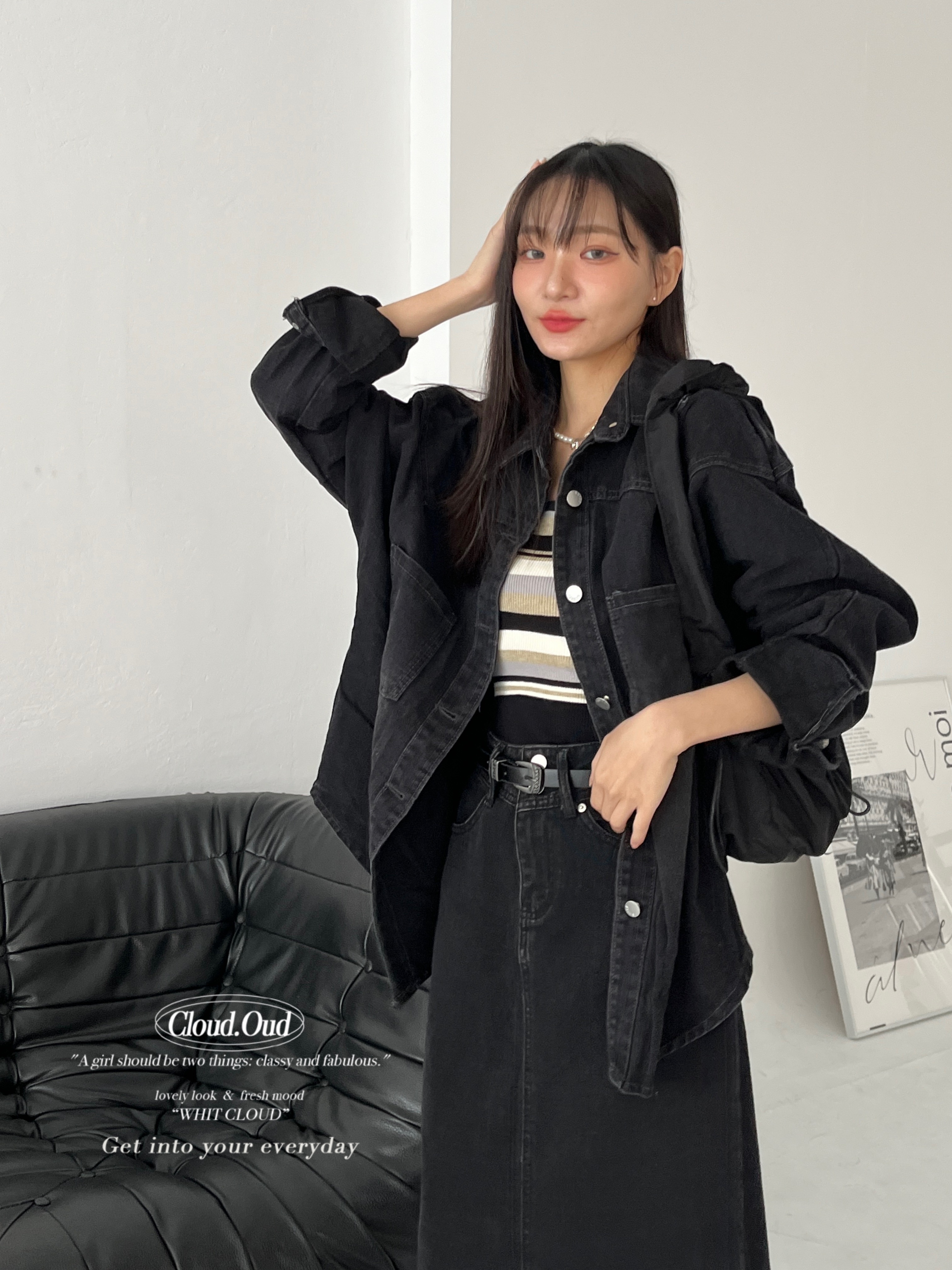 boyfriend長版牛仔襯衫外套*