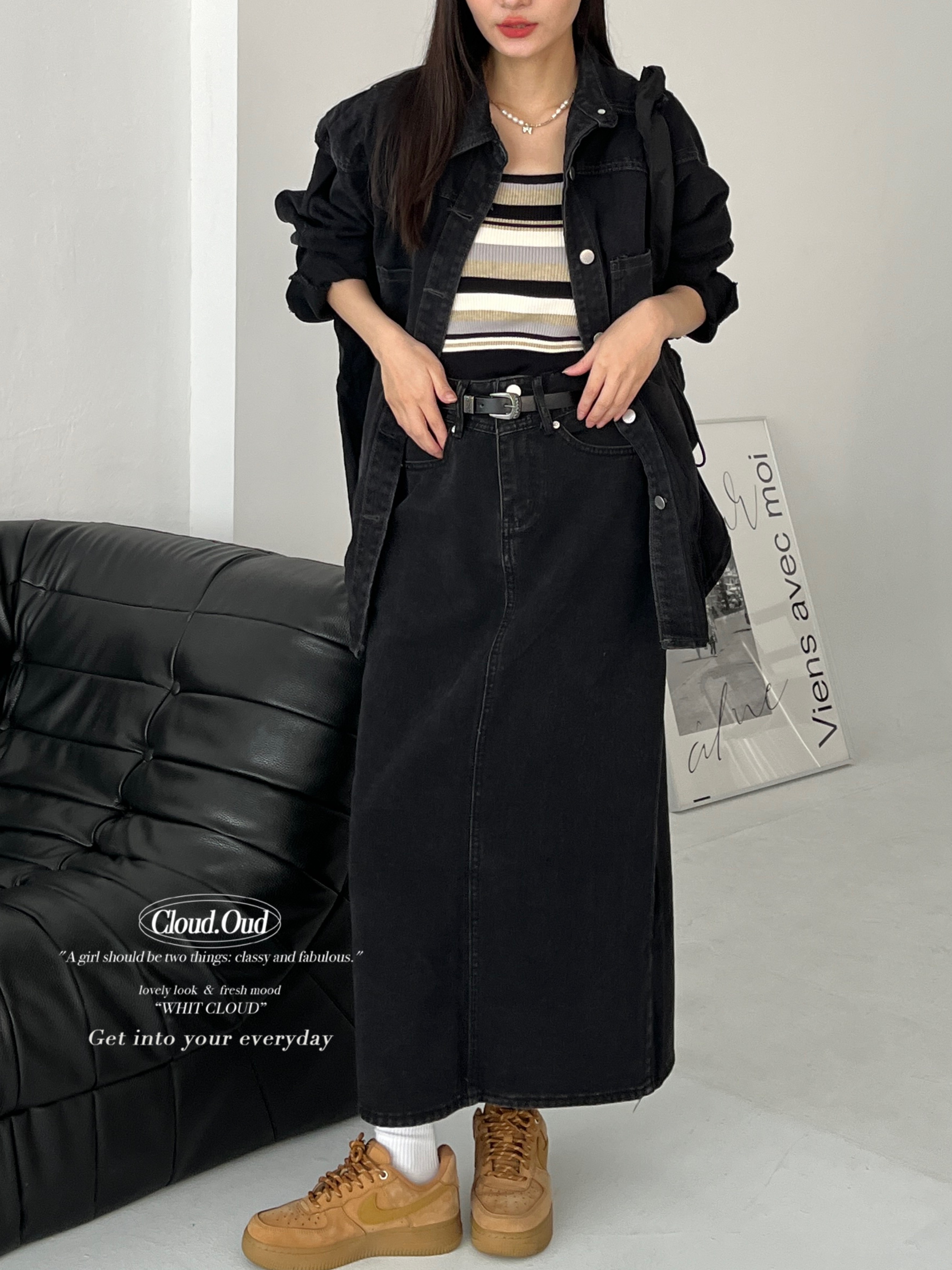 boyfriend長版牛仔襯衫外套*