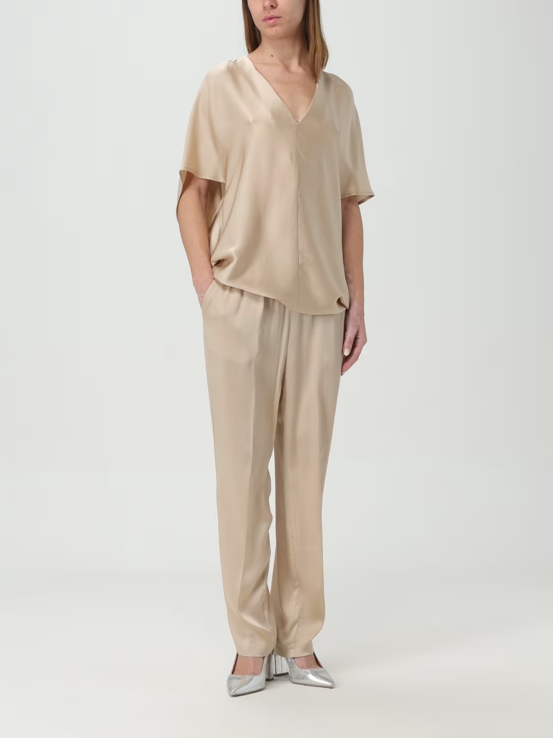 Semicouture 腰鬆緊長褲(卡其)