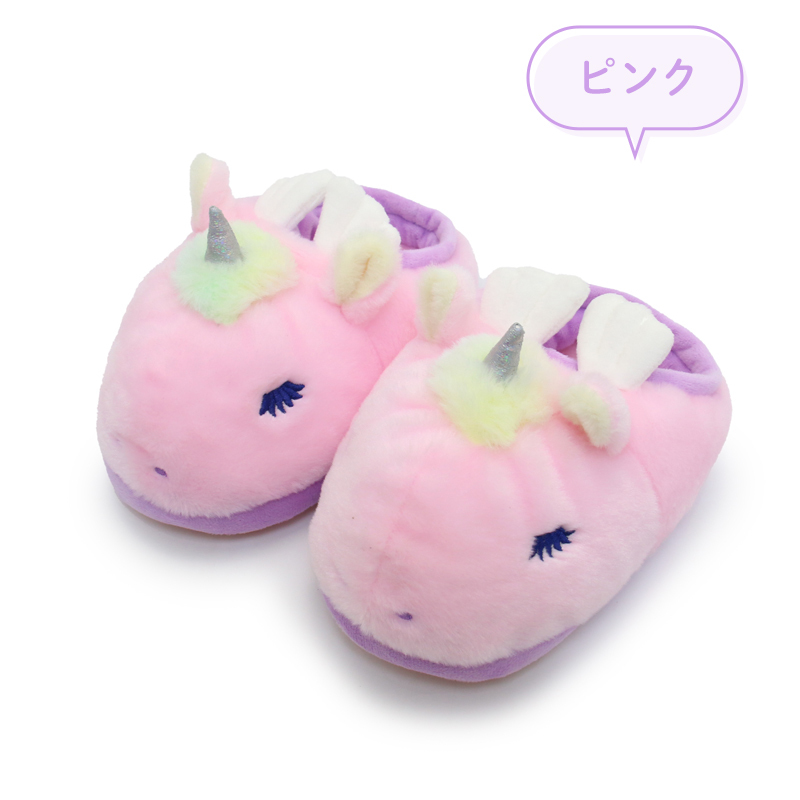 【日本Mother Garden】絨毛拖鞋 獨角獸 桃／黃