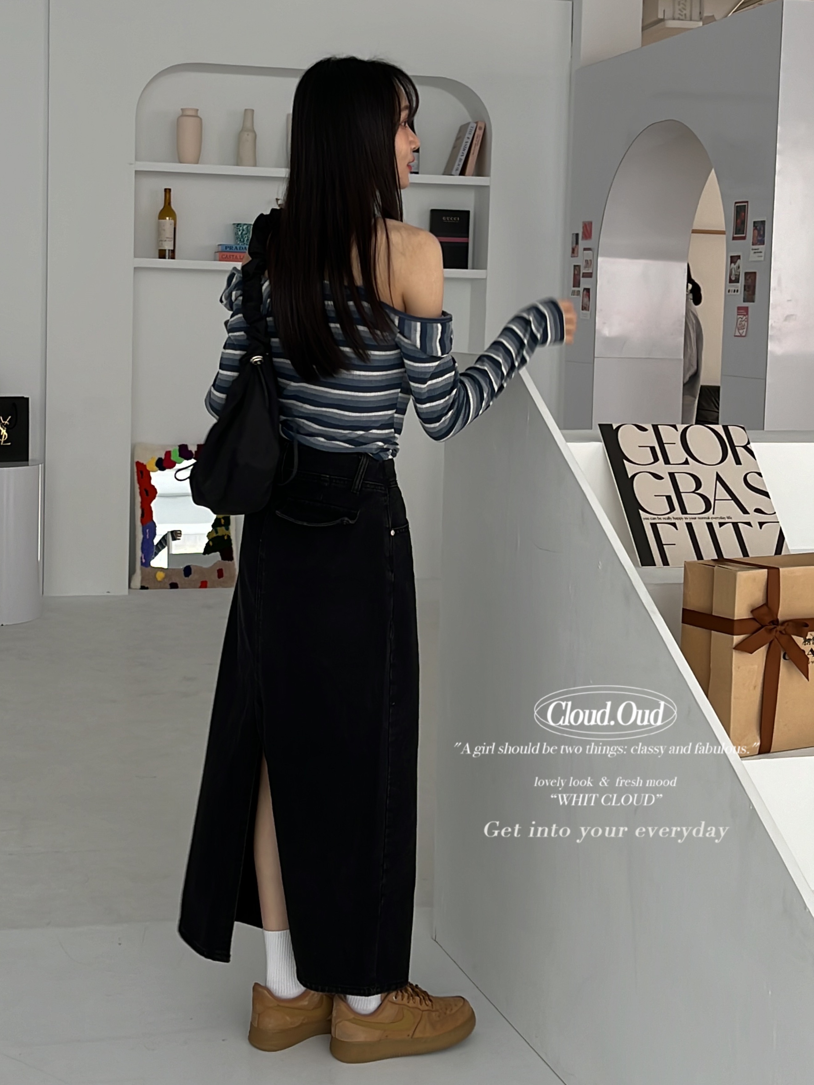 小編大推！後開衩復古黑牛仔長裙