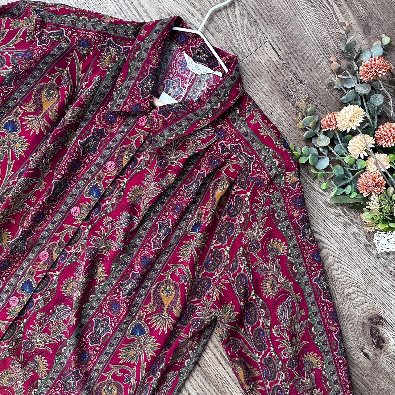 日本製暗紅色民族風長袖上衣