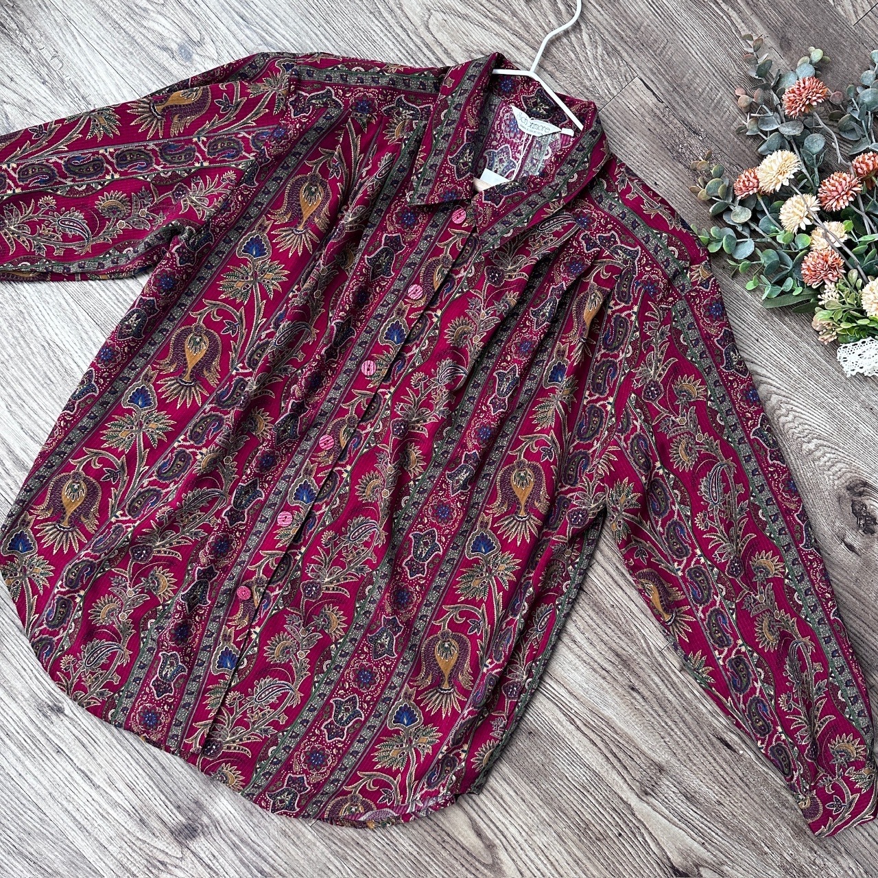 日本製暗紅色民族風長袖上衣