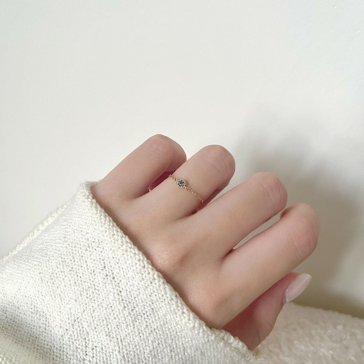 14k復古六角藍寶石鍊戒