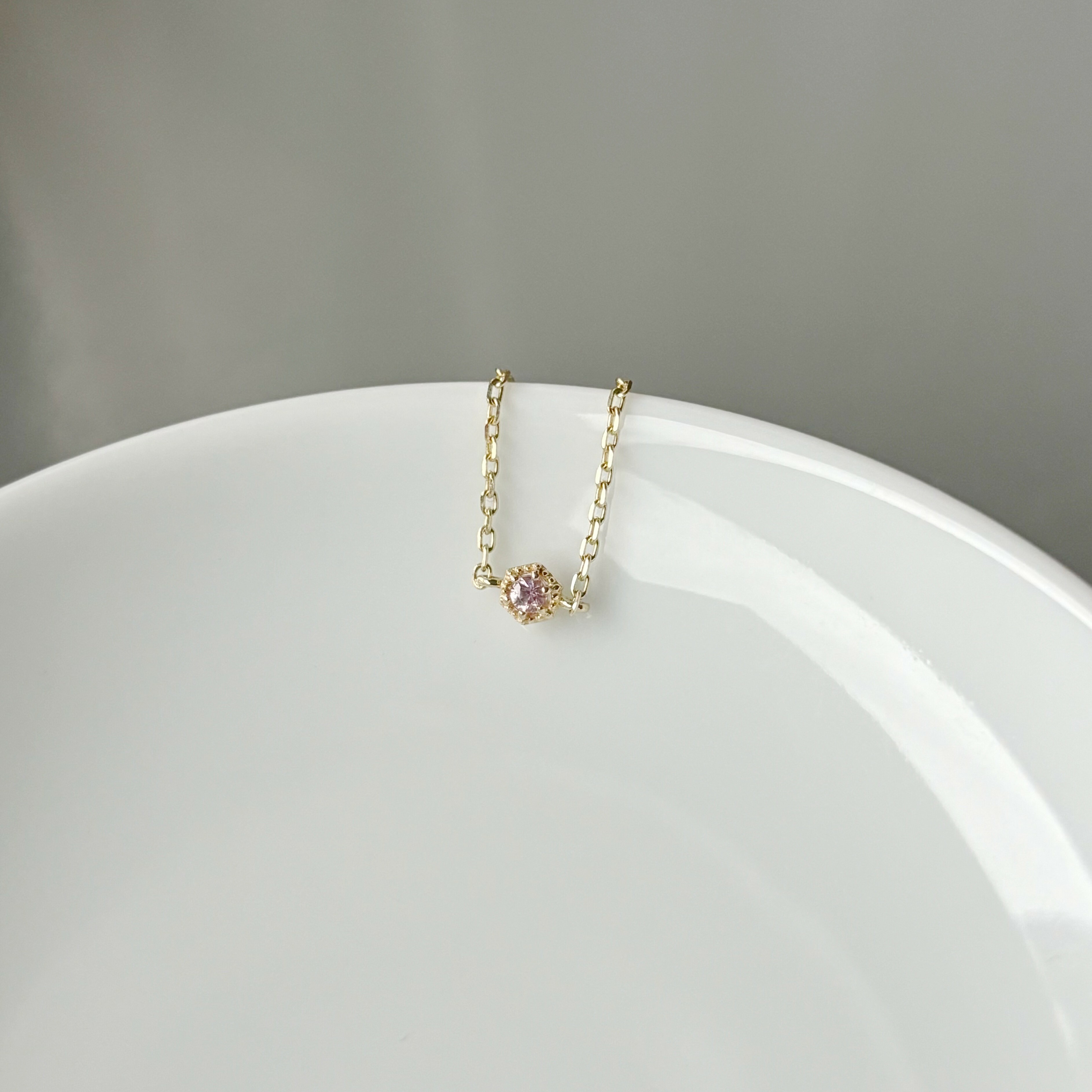 14k復古六角粉色藍寶石鍊戒