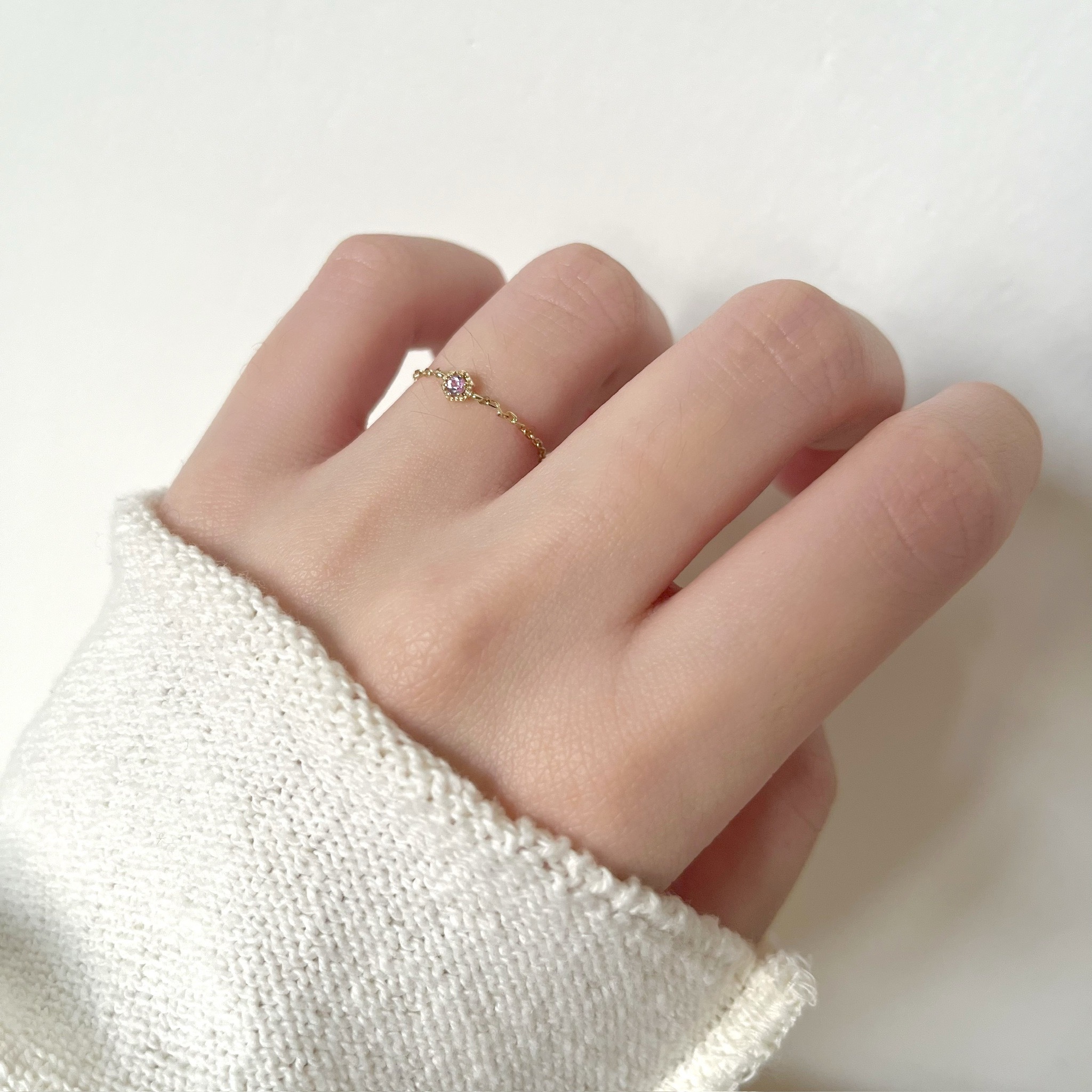 14k復古六角粉色藍寶石鍊戒