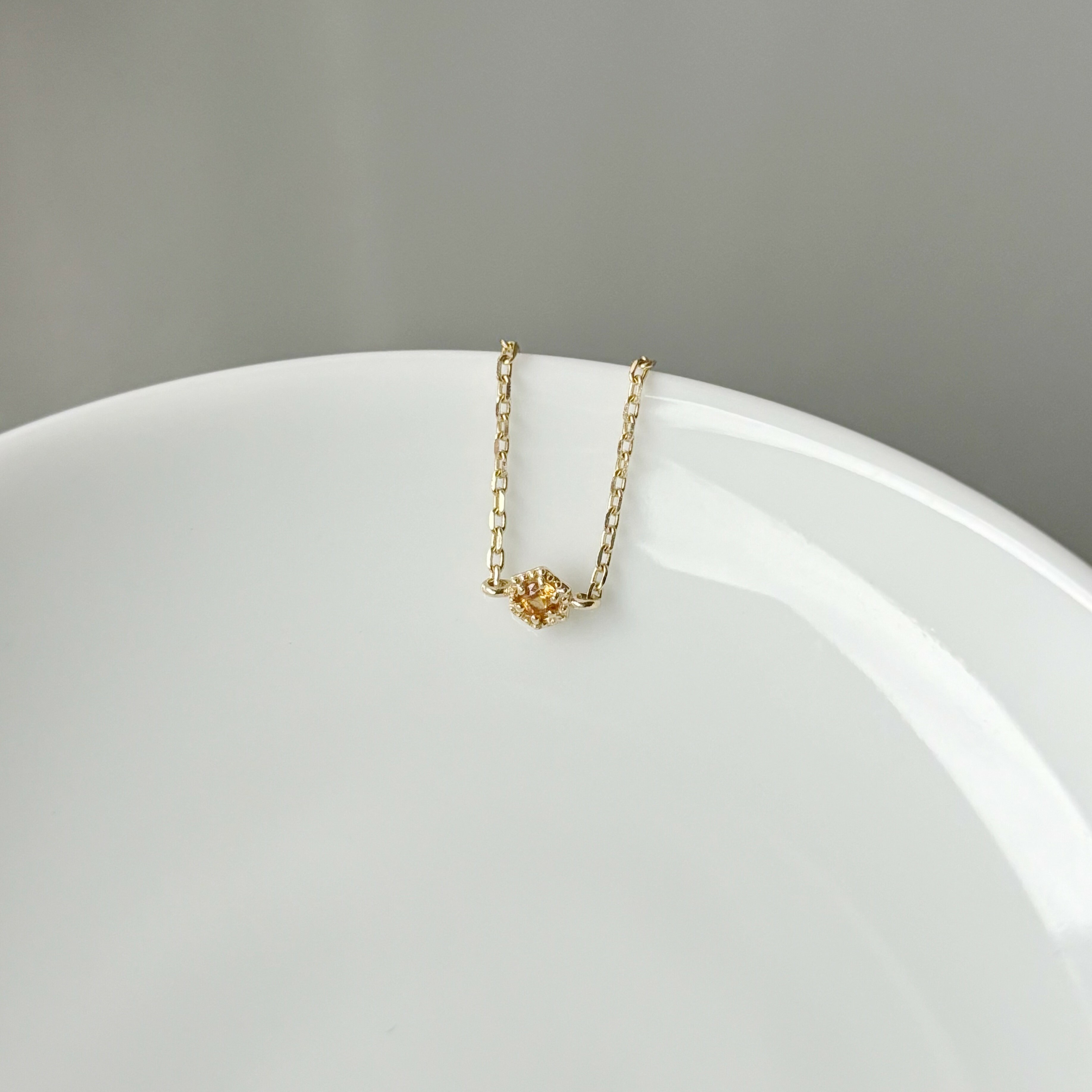 14k復古六角橘色藍寶石鍊戒