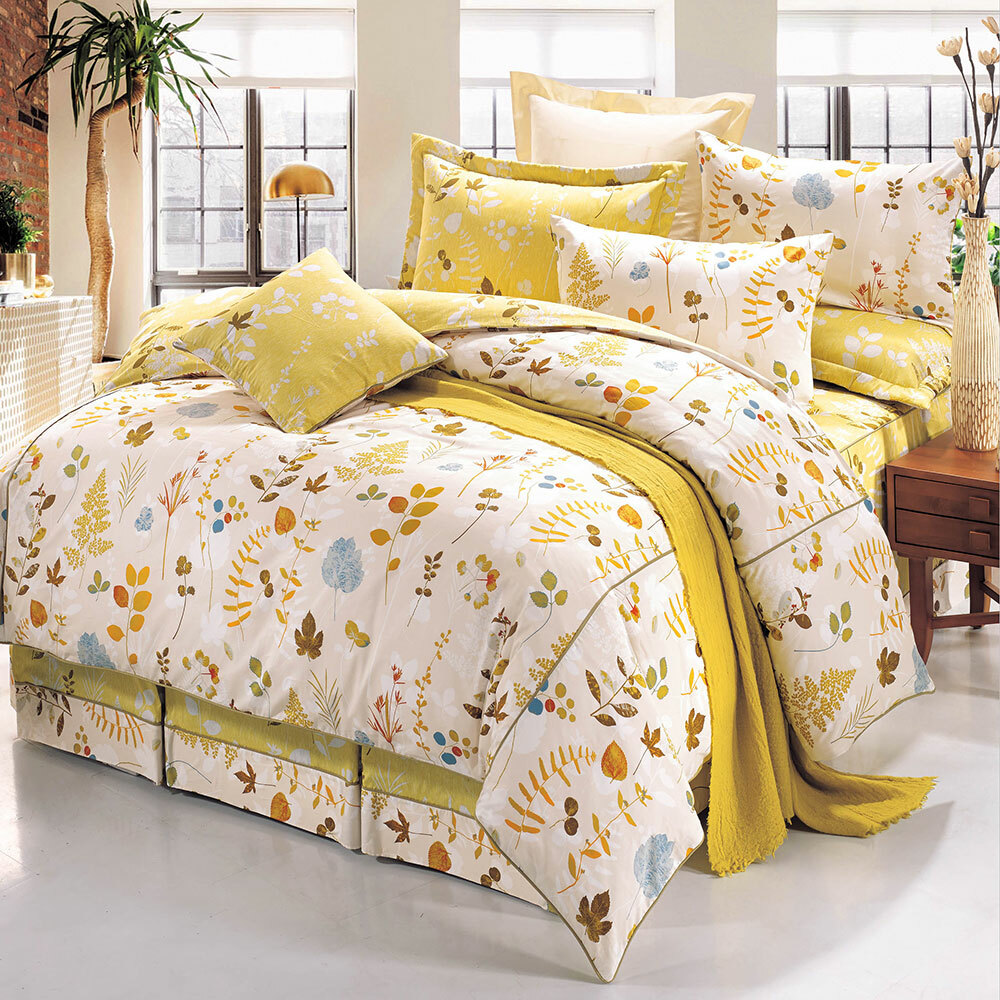 200織精梳棉七件式床罩組 | 2286 巴澤爾 黃  | 鴻宇