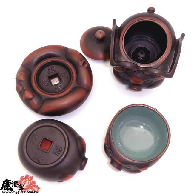 鹿港窯禮品館│紫砂陶-茶具組-意象玄機【豬博士】禮盒