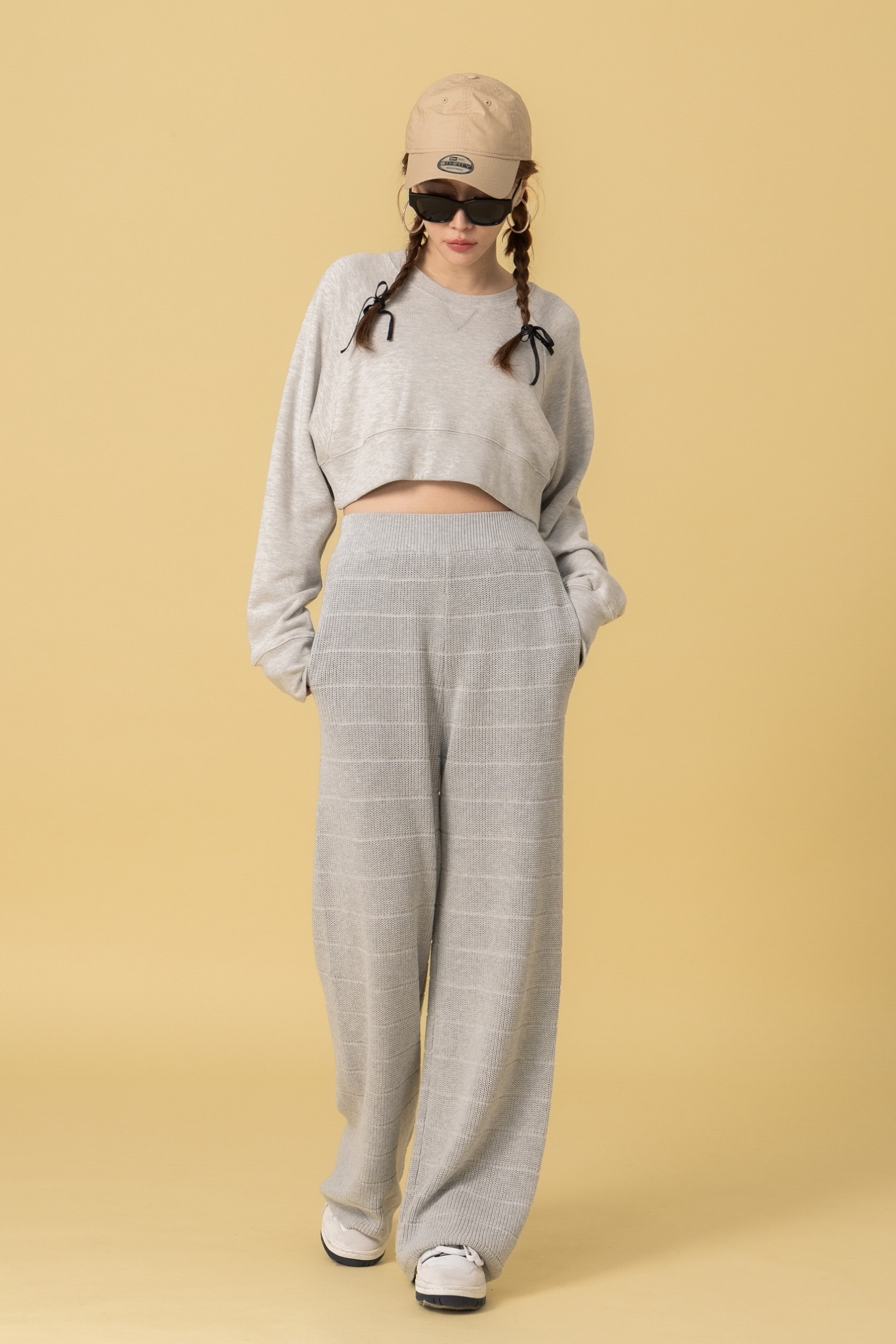 休閒編織寬褲_AMISSA（淺灰）