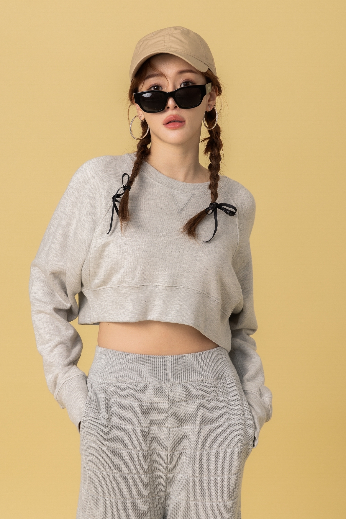 休閒編織寬褲_AMISSA（淺灰）