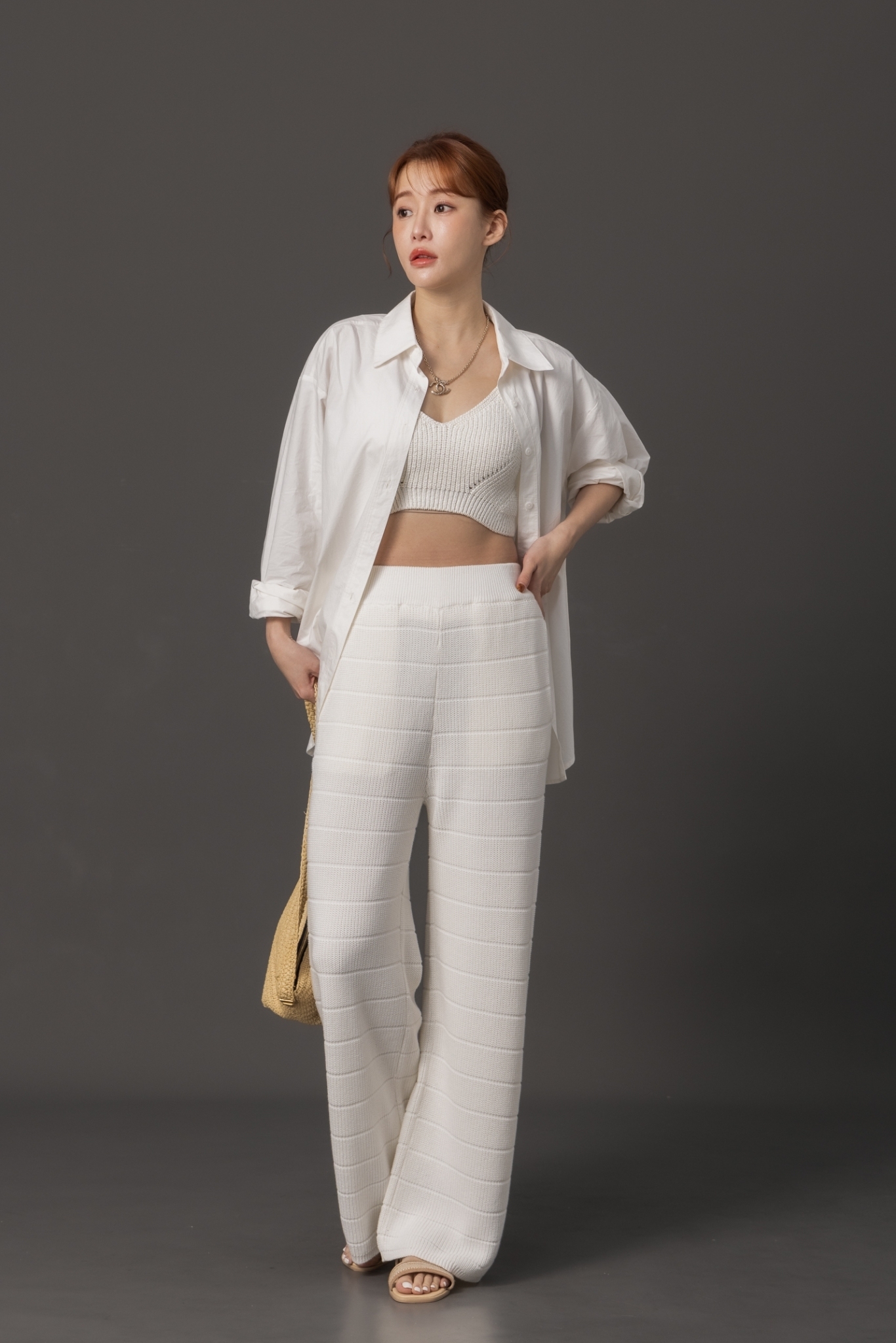 休閒編織寬褲_AMISSA（白）