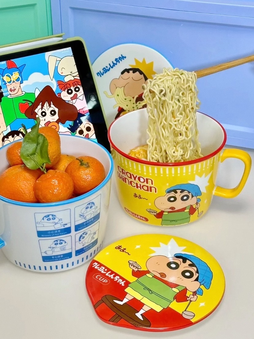 蠟筆小新 泡麵碗 陶瓷 藍色 黃色（950ml)