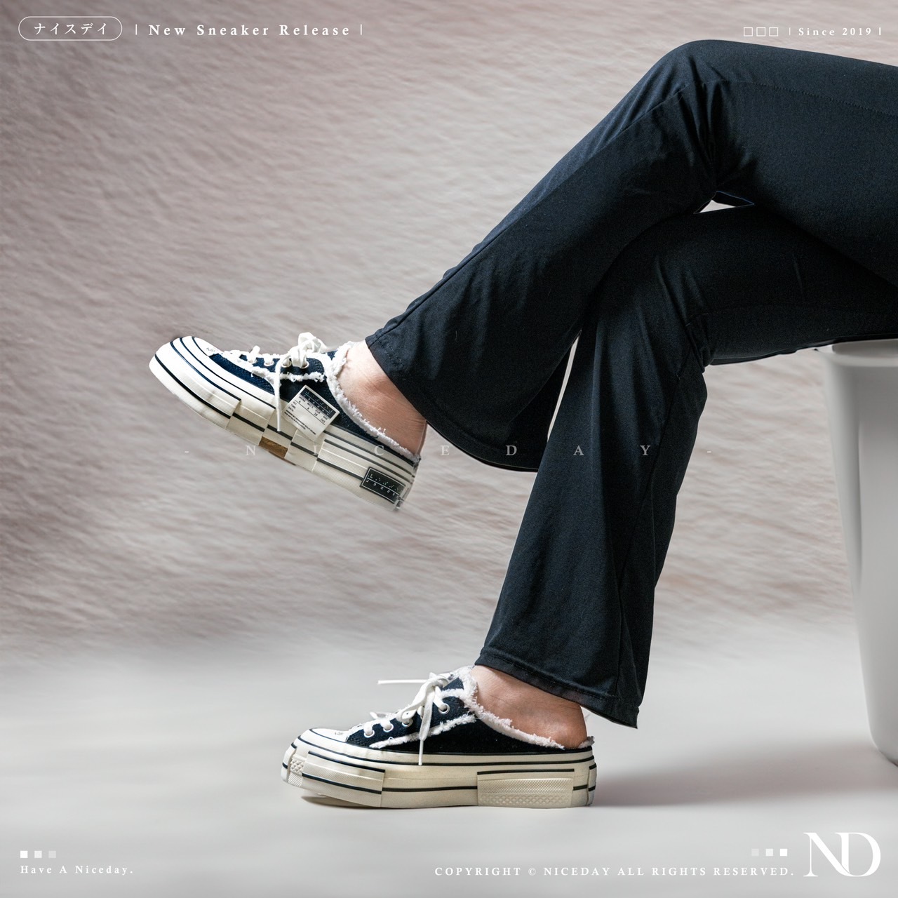 NICEDAY 代購 XVESSEL 懶人鞋 吳建豪 黑白 解構 帆布鞋 懶人 男女 S19X003B