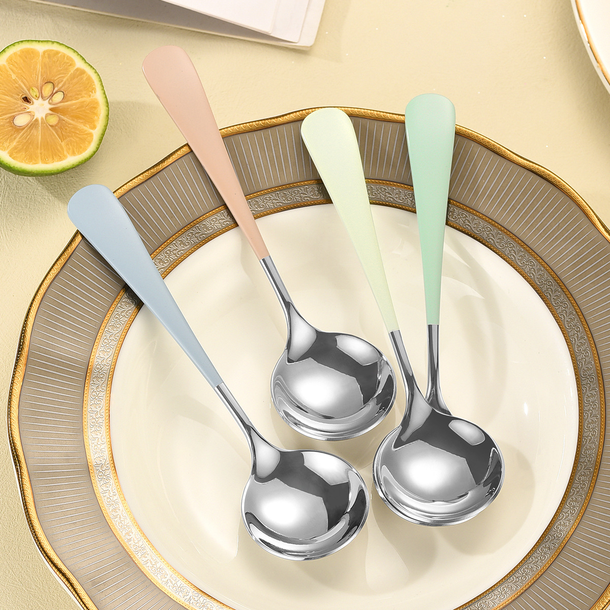 《3774》圓匙加厚多色不鏽鋼304湯匙