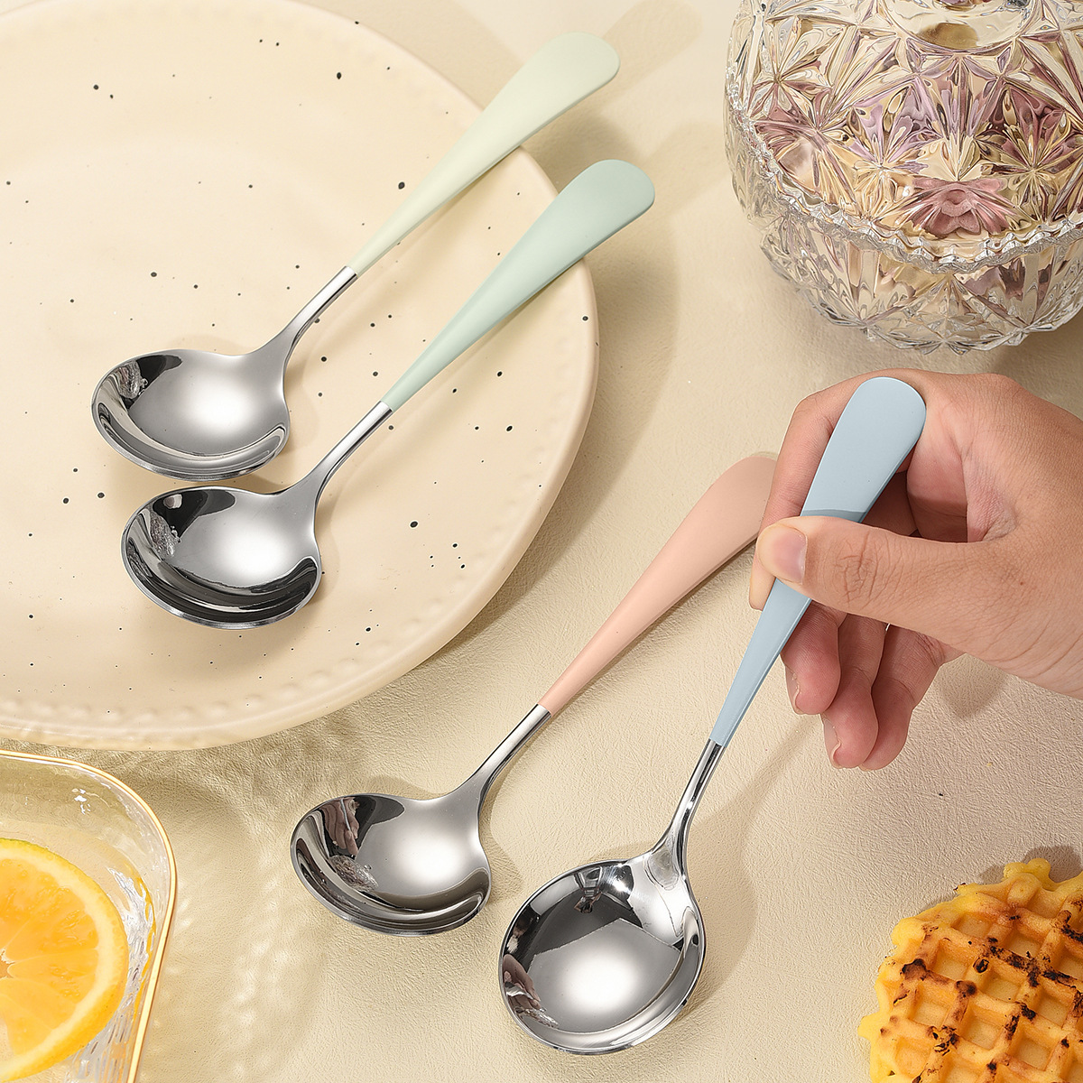 《3774》圓匙加厚多色不鏽鋼304湯匙