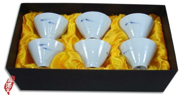 鹿港窯禮品館|瓷杯-6入財神響杯