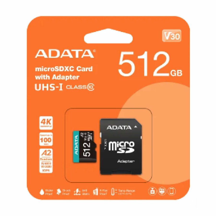 ADATA 威剛 512G Premier Pro microSDXC UHS-I U3 A2 V30 記憶卡(附轉卡)
