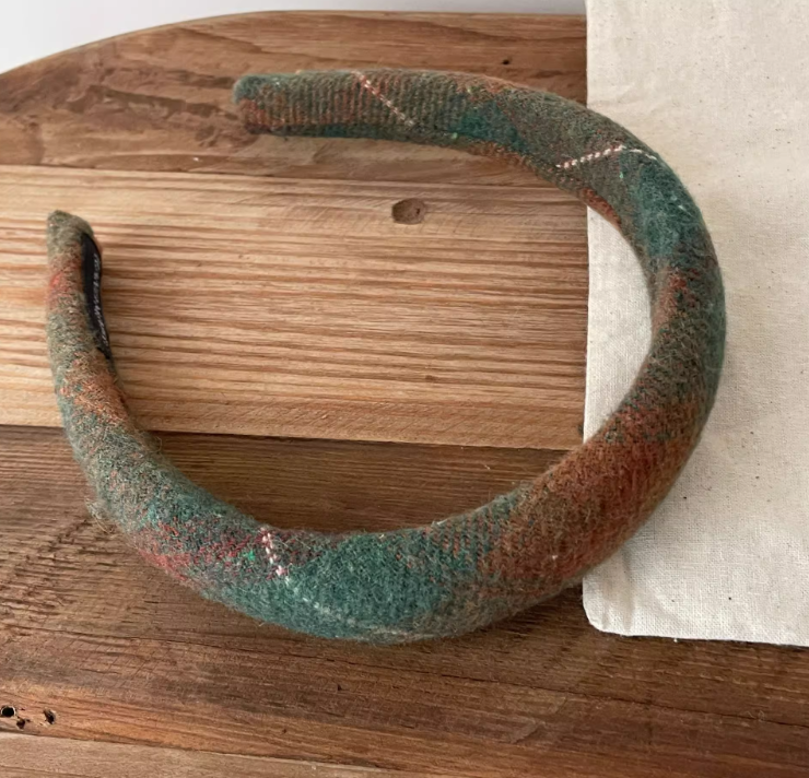 [2 FOR RM10] Green and Orange Plaid Woolen High Crown Headband